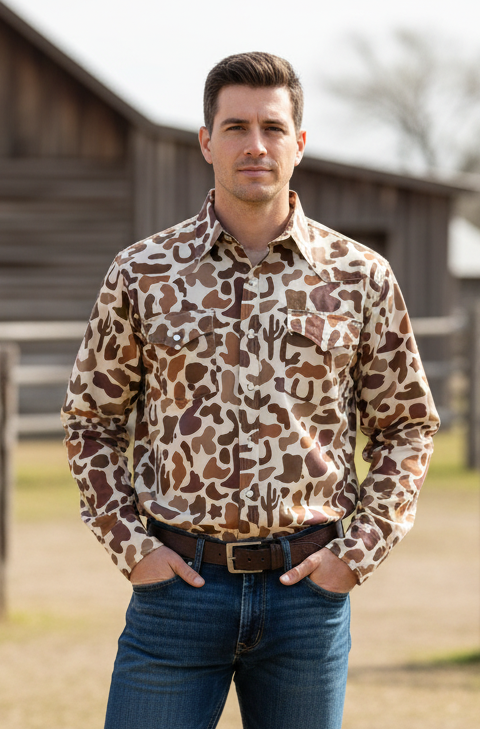 Western Camo - Mens Performance LS Pearl Snap (8PCS )