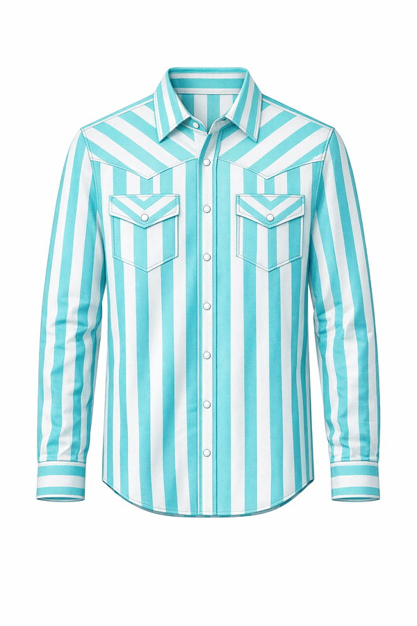 Turq & Wht - Mens Performance LS Pearl Snap (8PCS )